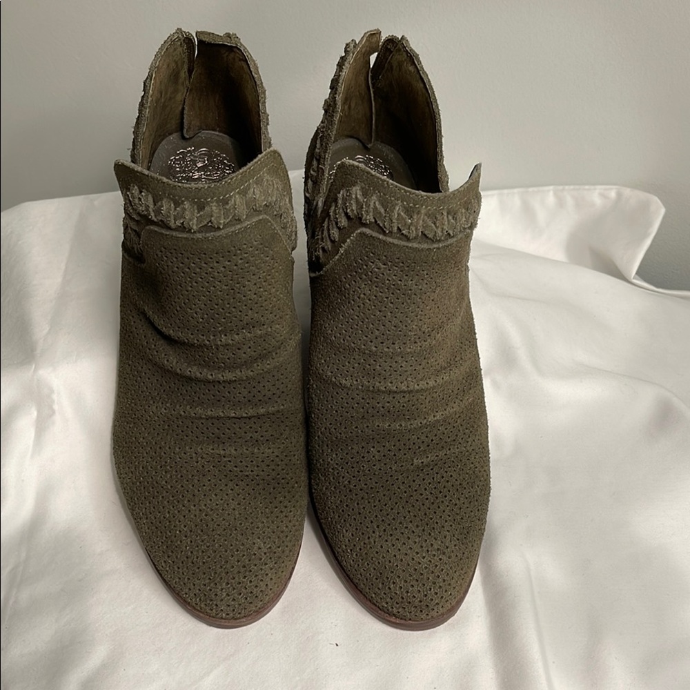 Vince Camuto Women's Perforated Suede Ankle Booties Palmina Olive